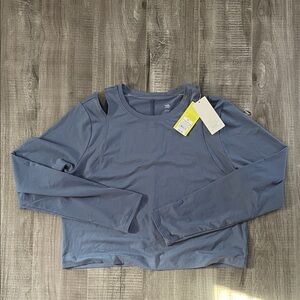 Women's Blue Long Sleeve Crop Top